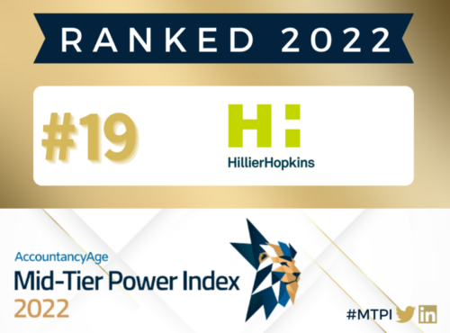 Accountancy Age Mid-Tier Power Index 2022 - Hillier Hopkins Ranked 19