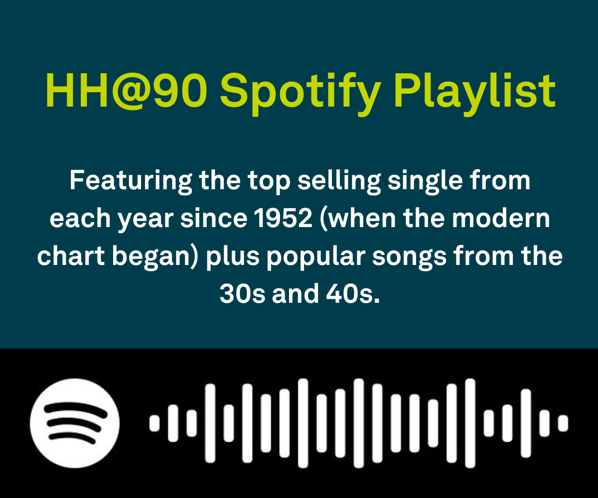 Hillier Hopkins at 90 Spotify Playlist - featuring the top selling singles from each year since 1952